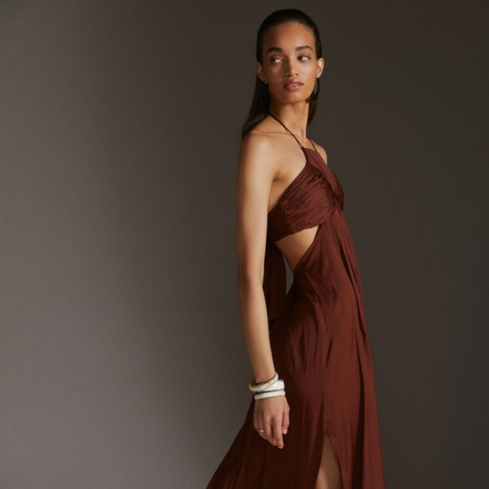 TIE-BACK HALTER MAXI DRESS XL Crimson